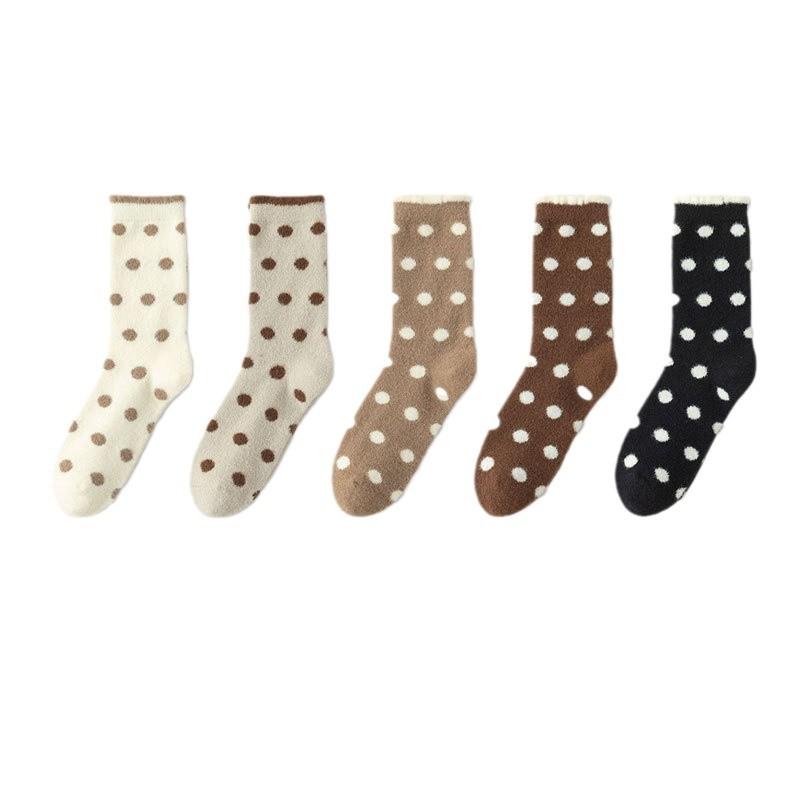 Polka Dot Socks for Women's Autumn and Winter Mid-calf Socks, Fleece Thickened Warm Long Socks, Fleece Sleeping Floor Socks