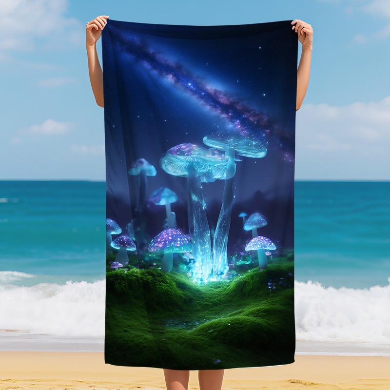 Vintage Botanische Paddenstoel Strandlaken Kleurrijke Plant Sneldrogend Polyester Badlaken voor Zomervakantie Surfen Zandvrij Mat