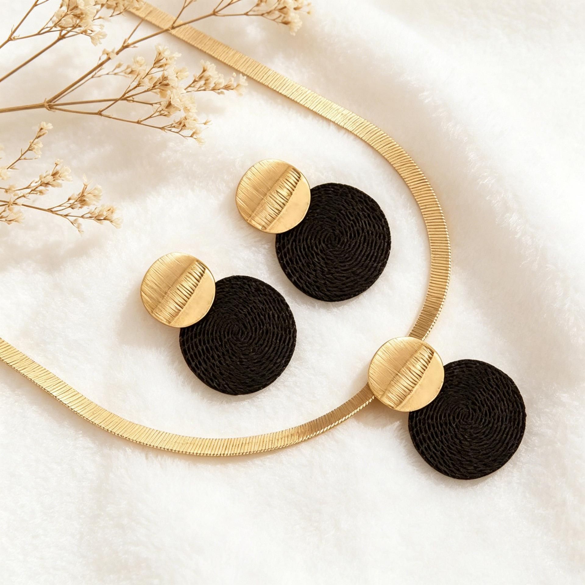 Earrings Two-color Metal Disc Stud Earrings Women s Simple Temperament Versatile Contrasting Color Earrings Necklace Set Women