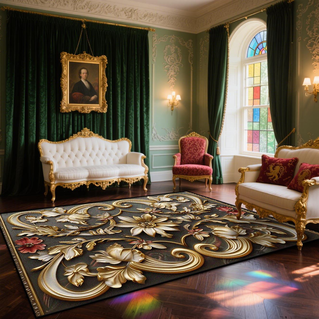 

European Style Luxury Living Room Carpet Noble Decoration Large Area Bedroom Lounge Rugs Fluffy Soft Dining Room Floor Mat Tapis 60x90cm