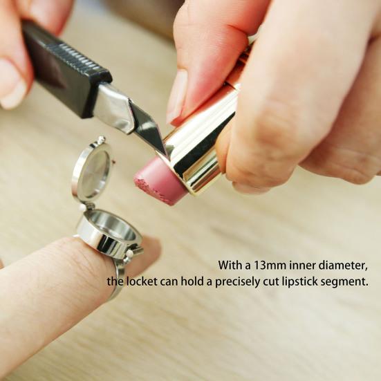 Lipstick Ring Stainless Steel Opening Adjustable Ring with Hollow Carving Box Design Lip Care Emergency Storage Ring Miniature Storage Accessory