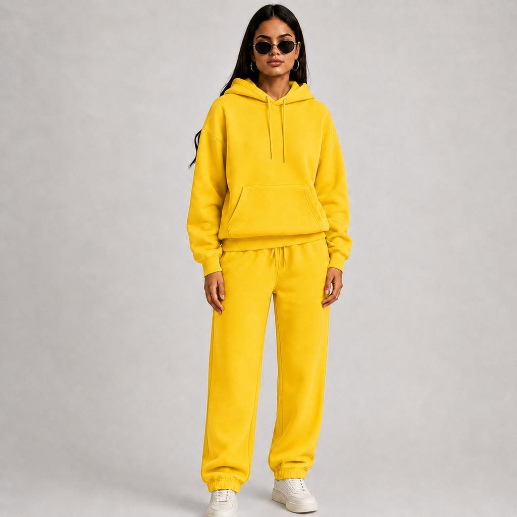 Couple Matching Hooded Tracksuit Set for Spring and, Color Thick Pullover Athletic Sweatsuit for Men and Women