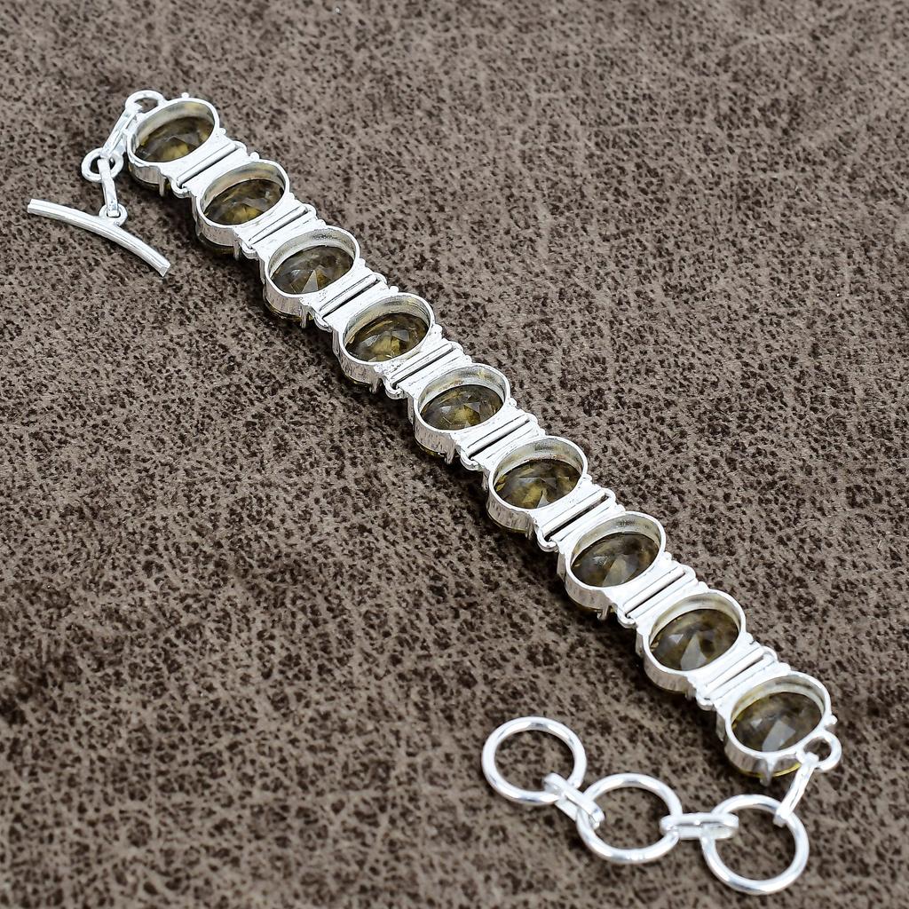 Smoky Topaz Gemstone Handmade 925 Sterling Silver Bracelet 7-8" KKG-141