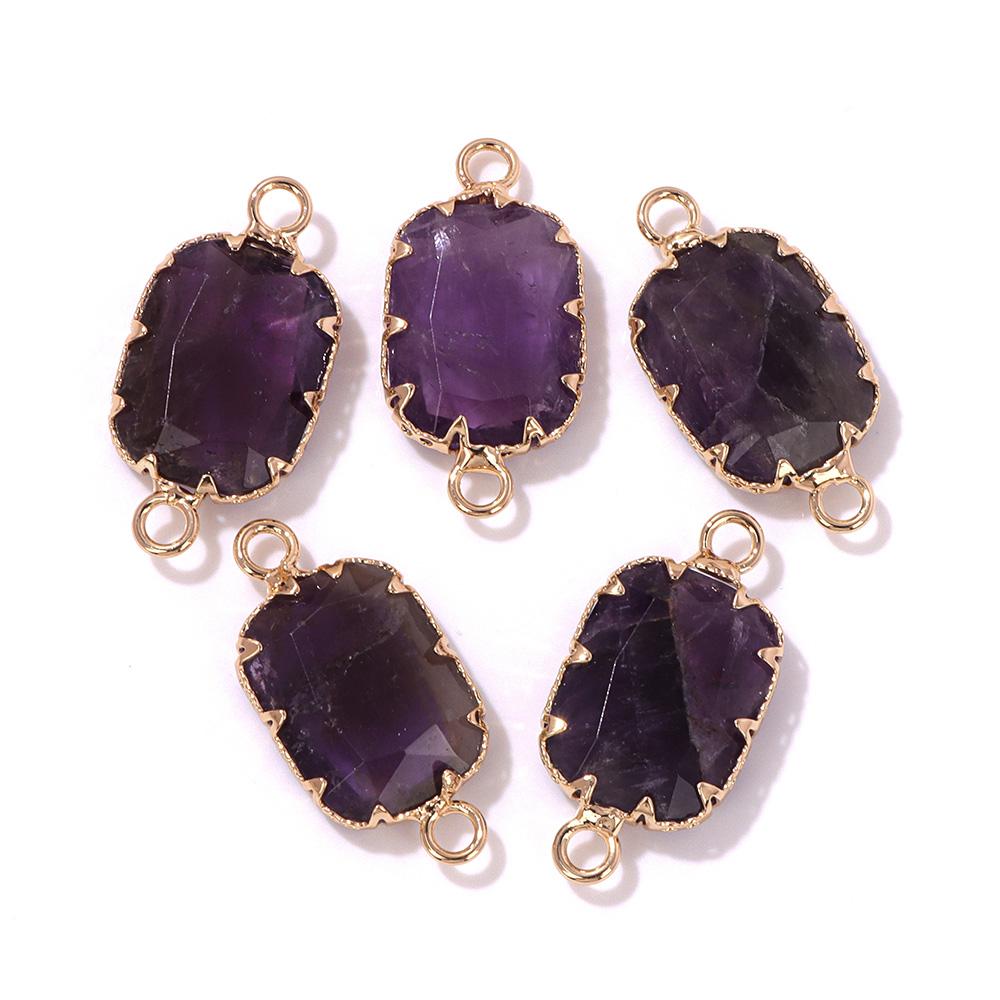 2pcs Natural Stone Pendant Quartz Lapis Chalcedony Amethysts Tiger Eye Stone Connector Charm For Making Necklace Bracelet