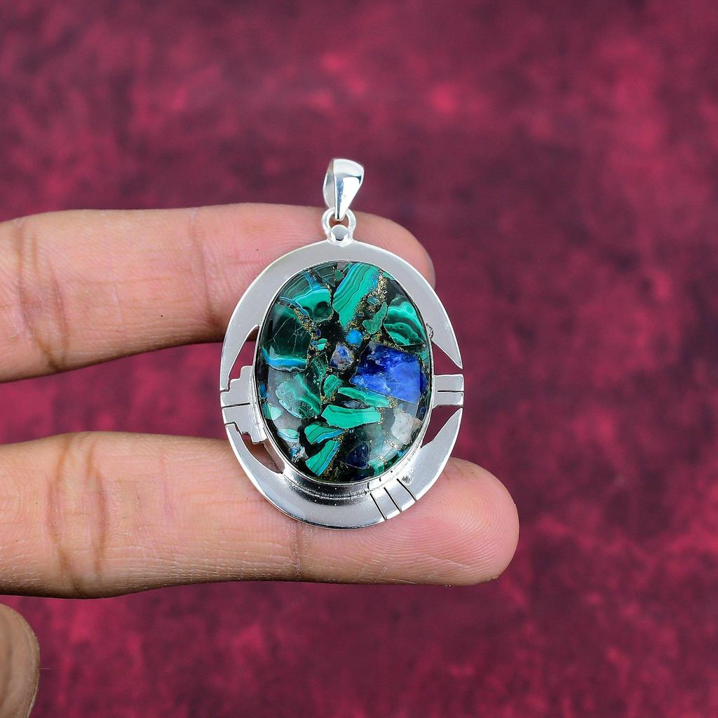 Kupfer Malachit Anhänger, Handgefertigter Edelstein Anhänger, 925 Echtsilber Anhänger Antiker Schmuck, Als Verlobungsgeschenk