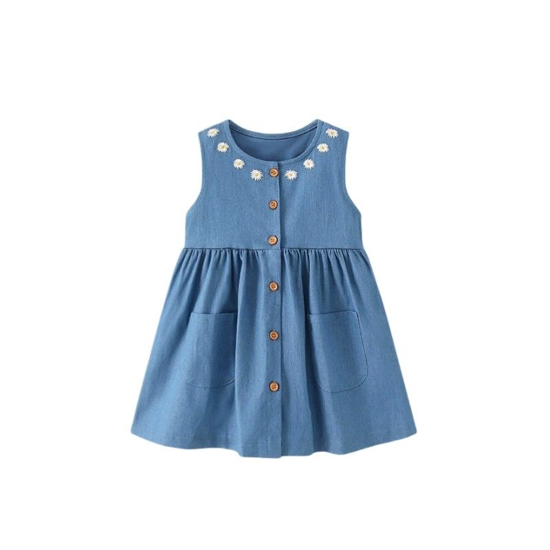 Children s Summer Clothing Girl Denim Skirt Summer Dress Fashion Children Vest Skirt Western Style Little Girl Floral Dress 9319 150