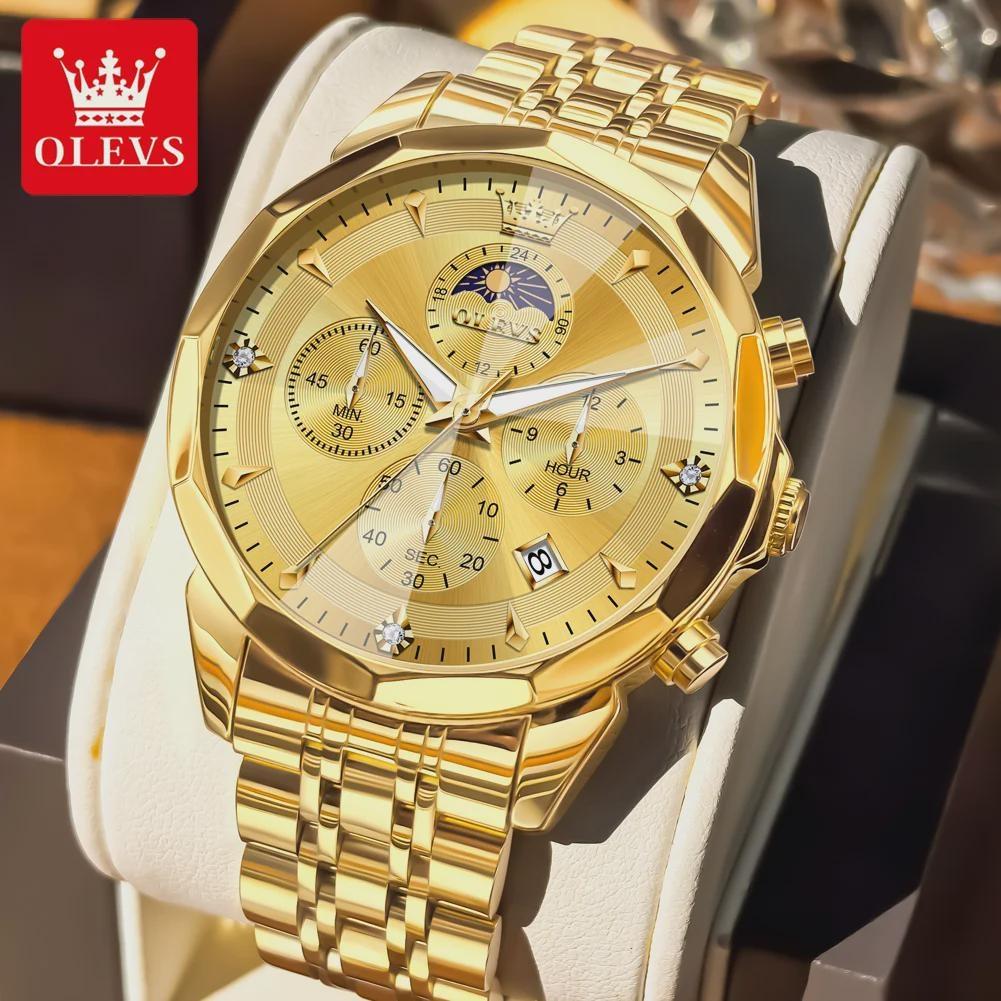 Mens Business Watch Fashion Quartz Watches Multifunctional Chronograph Waterproof Moon Phase Watch Mens Gifts