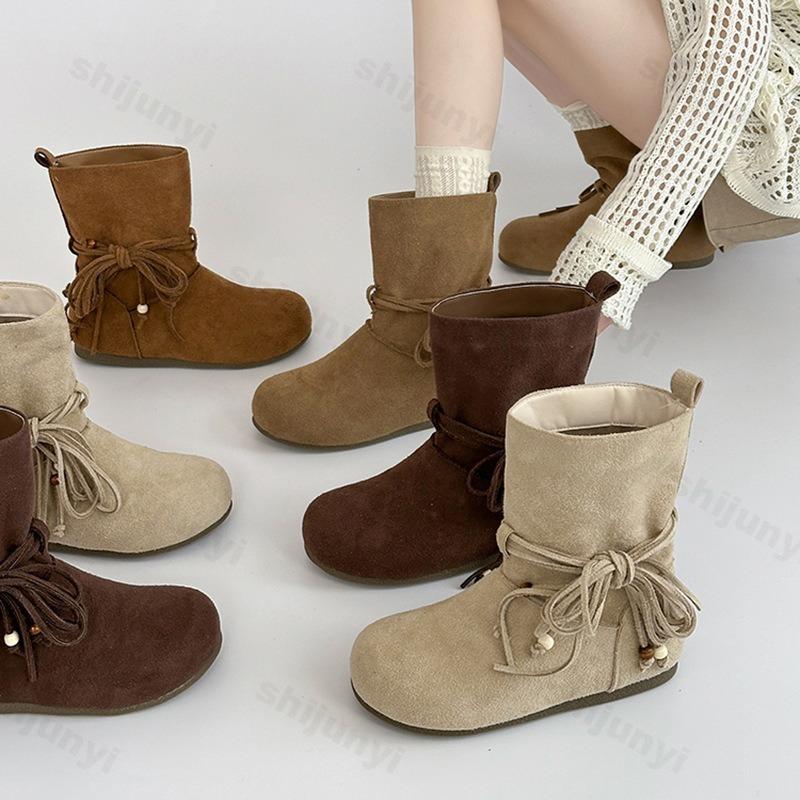 Fashion Woman Short Boots Fashion 2025 Autumn New Korean Style Soft Bottom Anti-slippery Versatile Trend Low-heel Flat Boot Botas Mujer