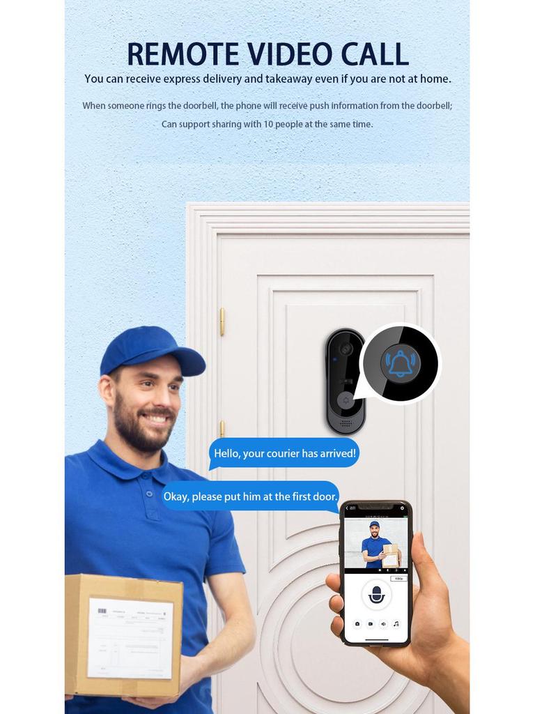 M9 Waterproof Smart Video Doorbell with Tuya WiFi Remote and HD Monitoring