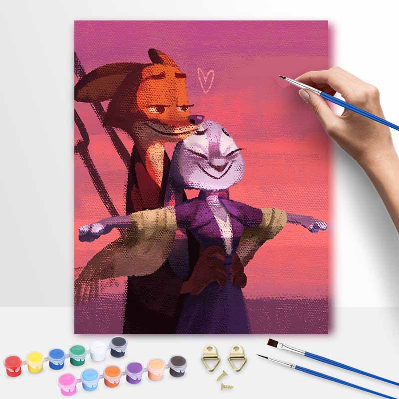 Disney Zootopia Nick Judy Oil Paint Art Painting Kit Home Wall Decor Handmade Gift Romantic Sunset Cartoon Love Animal Craft DIY Set