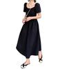 Black square neck French style backless fashion dress summer new fat MM waist thin hollow dress