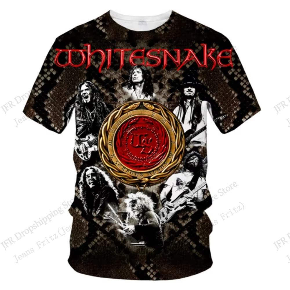 Neues Rock BAND Whitesnake Muster 3D Druck T-Shirt Herren Damen Mode Trendiger Street Style Heavy Metal Rock Kurzarm Oberteile T-Shirts