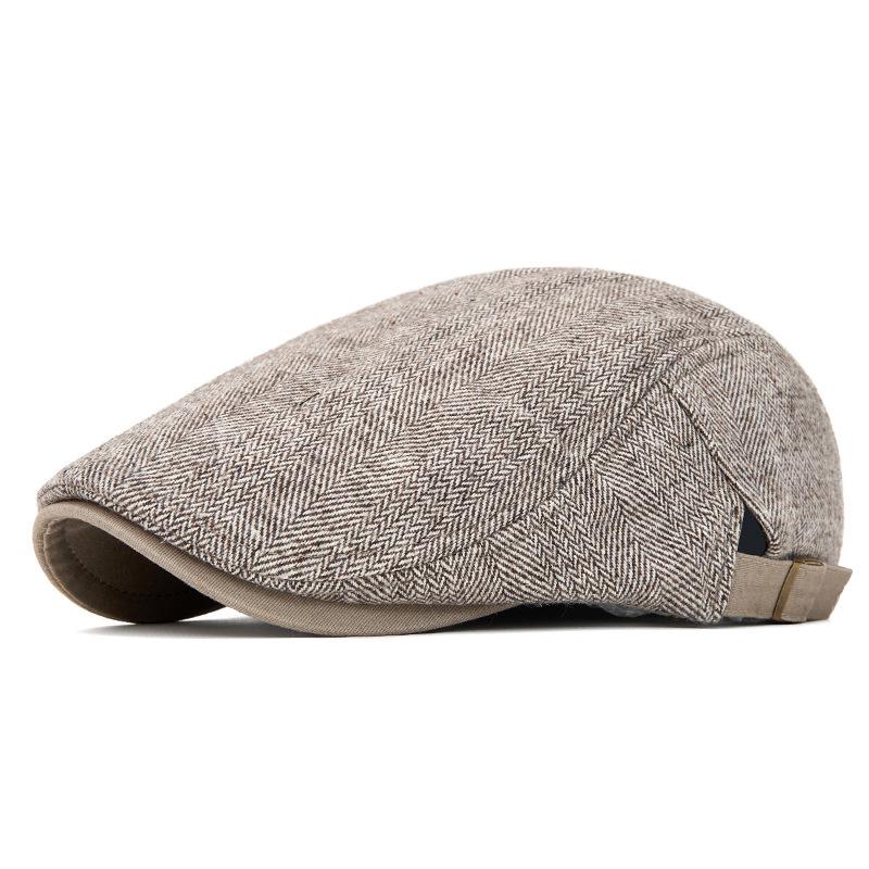 Men's Warm Fleece-Lined Striped Duckbill Beret - British Style Autumn/Winter Newsboy Cap