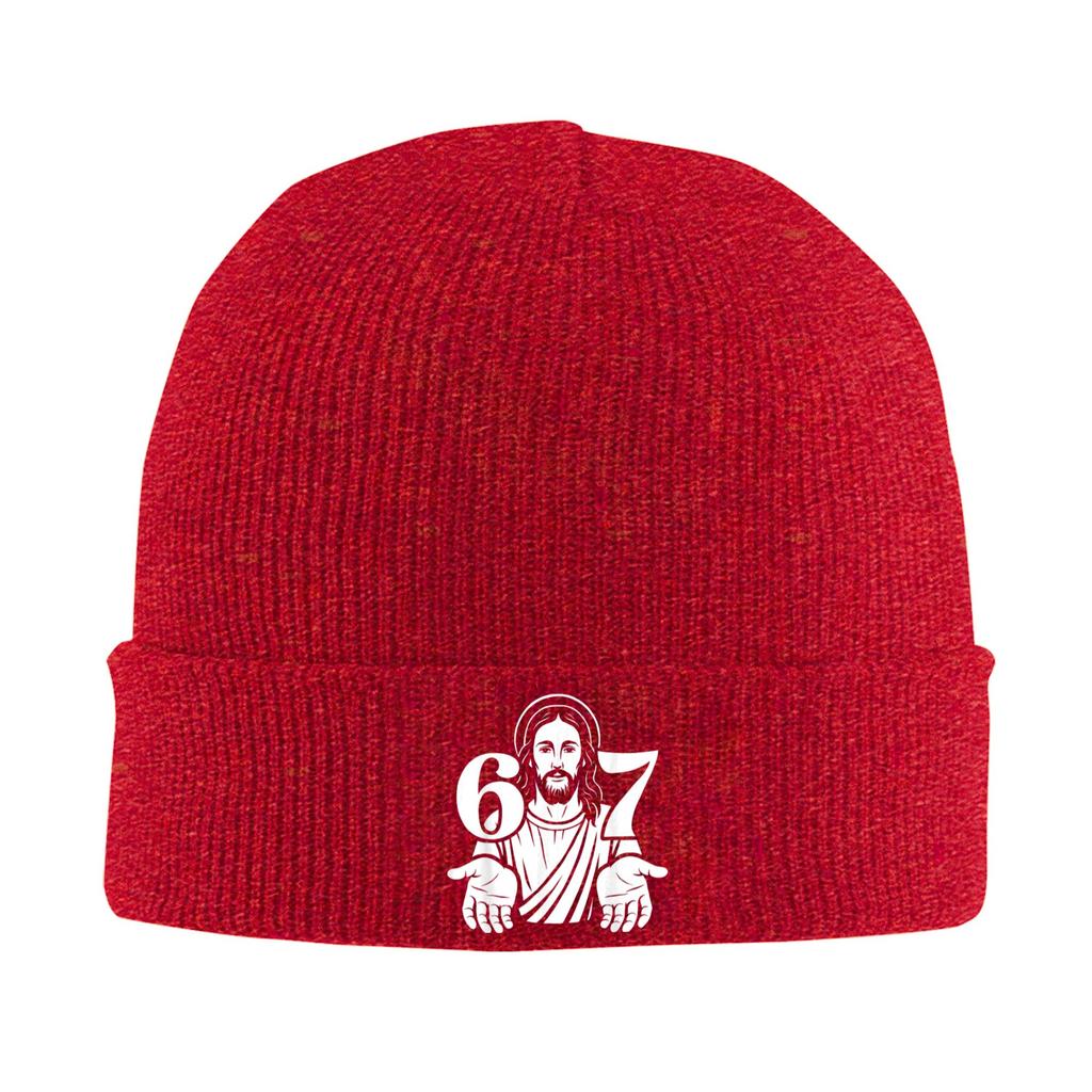Six Seven Jesus 6 7 Funny Meme 67 Slang Christian Beanie Hats Knit Hat Adult Funny Head Wrap Caps Autumn Hippie Bonnet Hats