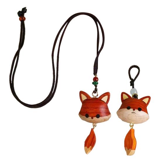 Hand-Carved Wooden Fox Pendant Keychain Cute Animal Design Phone Keys Bag Charm Eco-Friendly Gift Accessory
