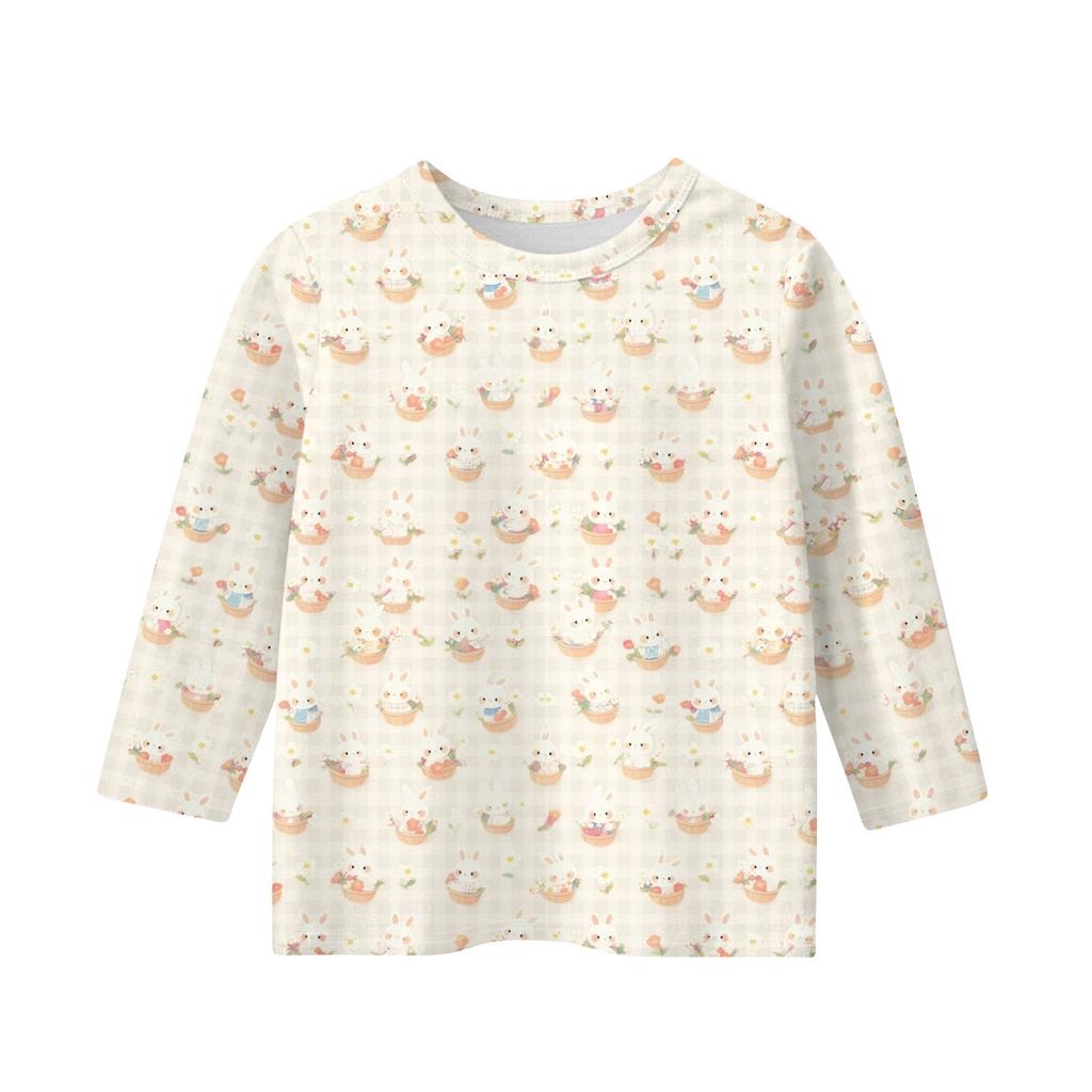 Print Tops For Youth Girls Round Neck 3/4 Sleeves T-Shirts Trendy Tops Outfit Tees