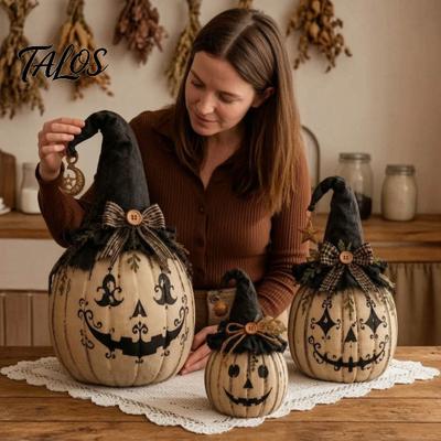 Vintage Geistergesicht Dekor Halloween Kürbis Dekoration mit Zaubererhut, Harz Hexe Figur Innen Herbst Hausakzente Schleife, Rustikales Tischplatten Ornament für