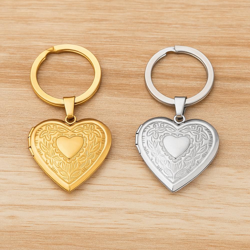 2Pcs Stainless Steel Photo Hold Pendant Charms Family Friendship Keychain  Bag Decor
