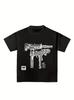 Unisexs Gun Pattern TShirt Black Street Casual ShortSleeved TShirt White Line Art LooseFitting RoundNeck Summer Top