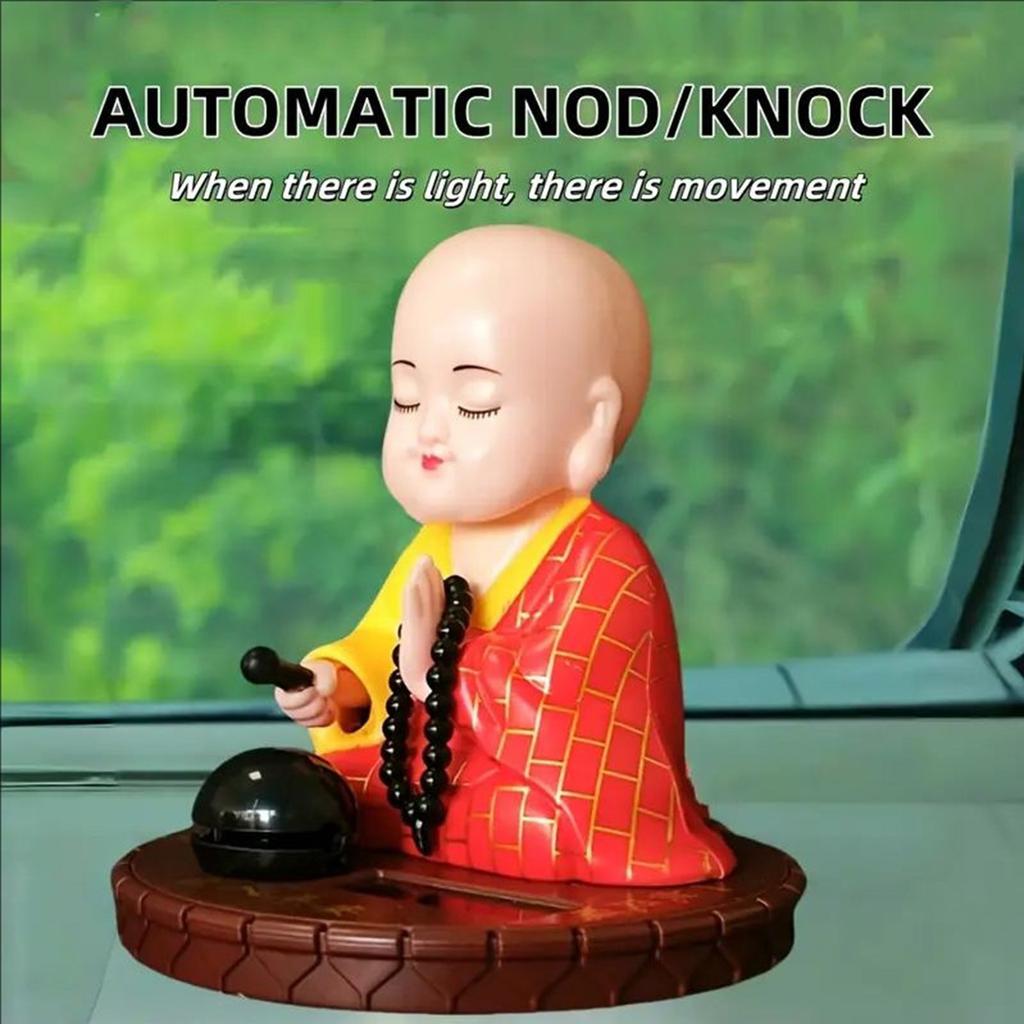Solar Powered Buddhist Monk Head Nodding Car Dashboard Decors Ceramic Sculpture For Good Luck And Fortune