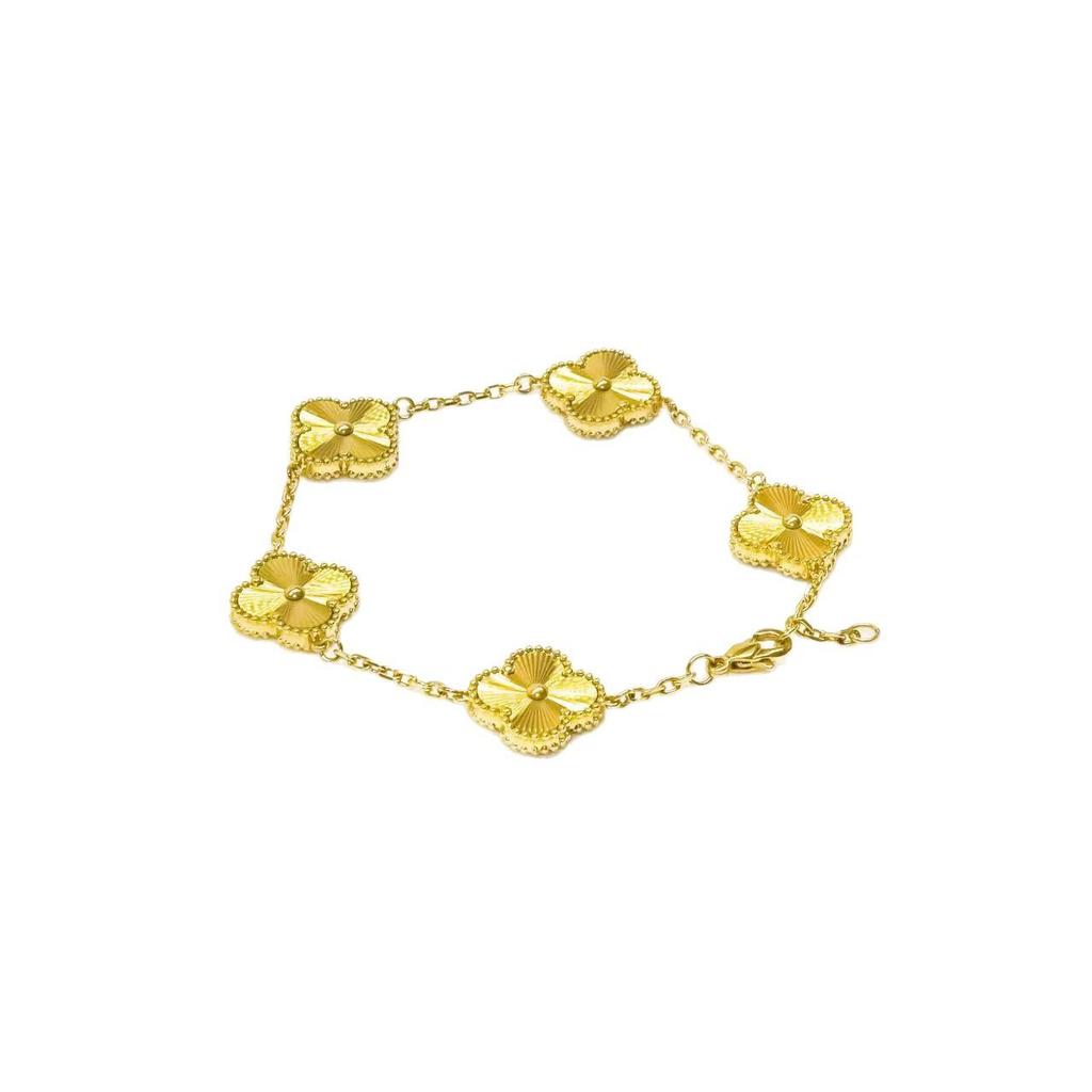 15MM Durchgehender Titanstahl 18K Beidseitiges Glücksklee Fünf Blumen Armband