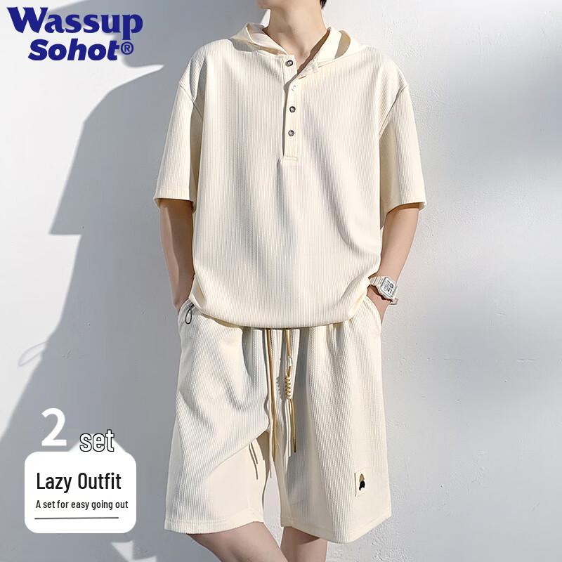 Wassup Sohot Men s Summer Textured Sportswear Set M