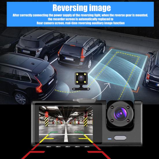 1 Set Car Video Recorder 3 Lenses Night Vision with Power Cable 150mAh USB2.0 DVR ABS Car Dash Cam Front Rear Video Recorder Car Supply