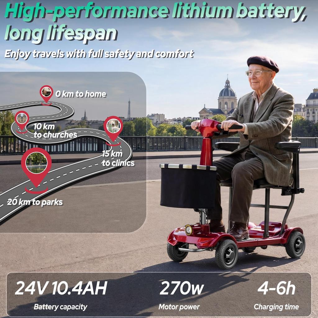 TODIMART X17 Foldable Mobility Scooter for Adults, 30km Range, 130 kg Load Capacity, Anti-Tip Design, Replaceable Battery, Portable Mobility Scooter