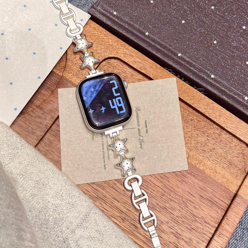 Cute Star Metal Chain Band for Apple Watch Series 1‑11 SE Ultra 38‑49mm Women Wrist Strap