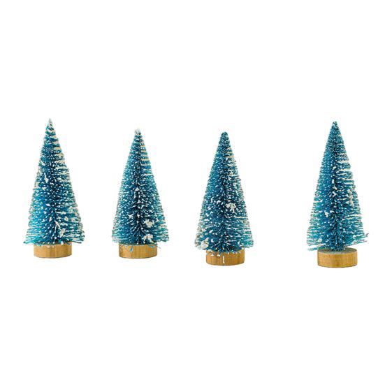 4 pezzi mini albero di Natale realistico base in legno albero di pino in miniatura per decorazioni festive per desktop