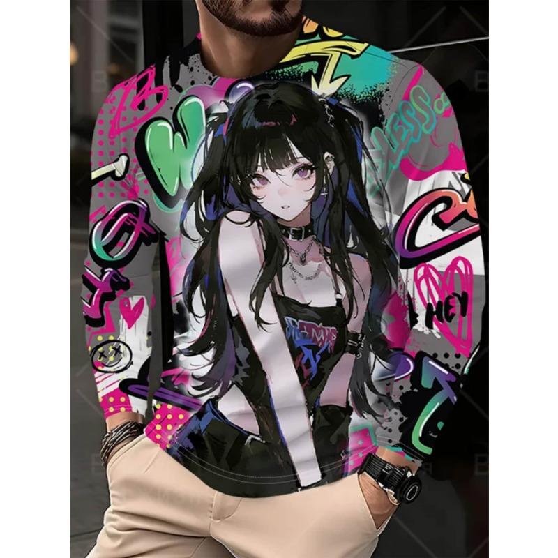 Men s 3D printed long-sleeved T-shirt, comfortable, breathable and versatile men s top M