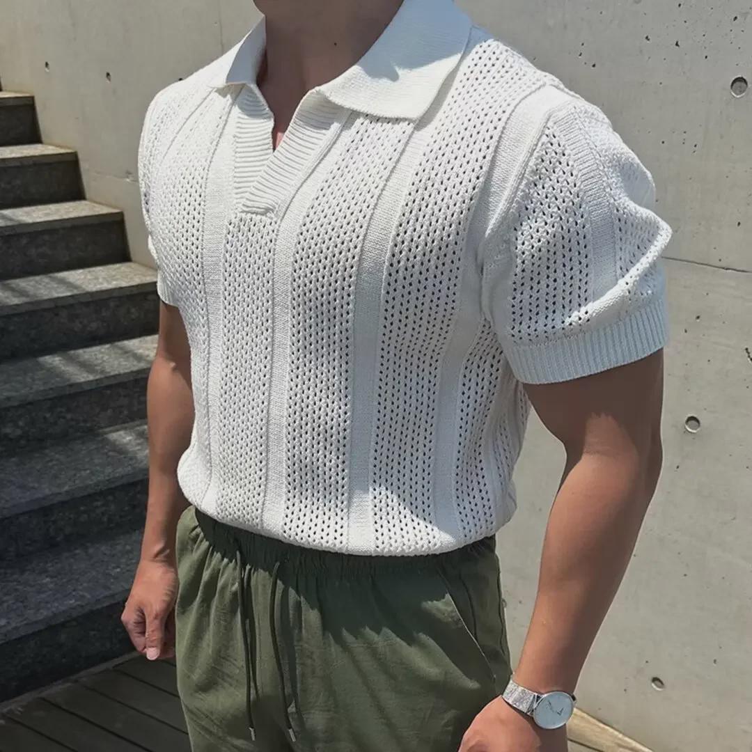 

Мужская летняя футболка-поло в корейском стиле с ажурной сеткой 2XL белый