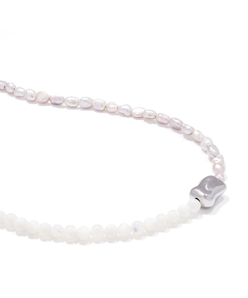 Polalita Half Pearl Milk Mother-Of-Pearl Silver Point Necklace (Plt-Nl-088_Wt)