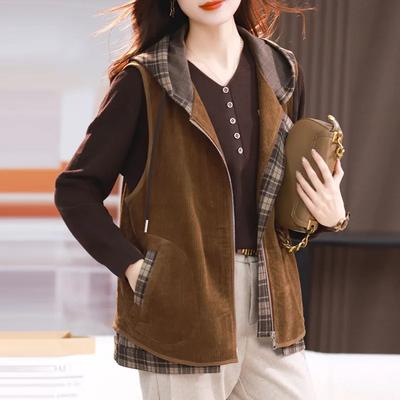 Hooded Vest Jacket Women's Spring and Autumn Western Style Fashionable Fashion Vest Mother Waistcoat Top