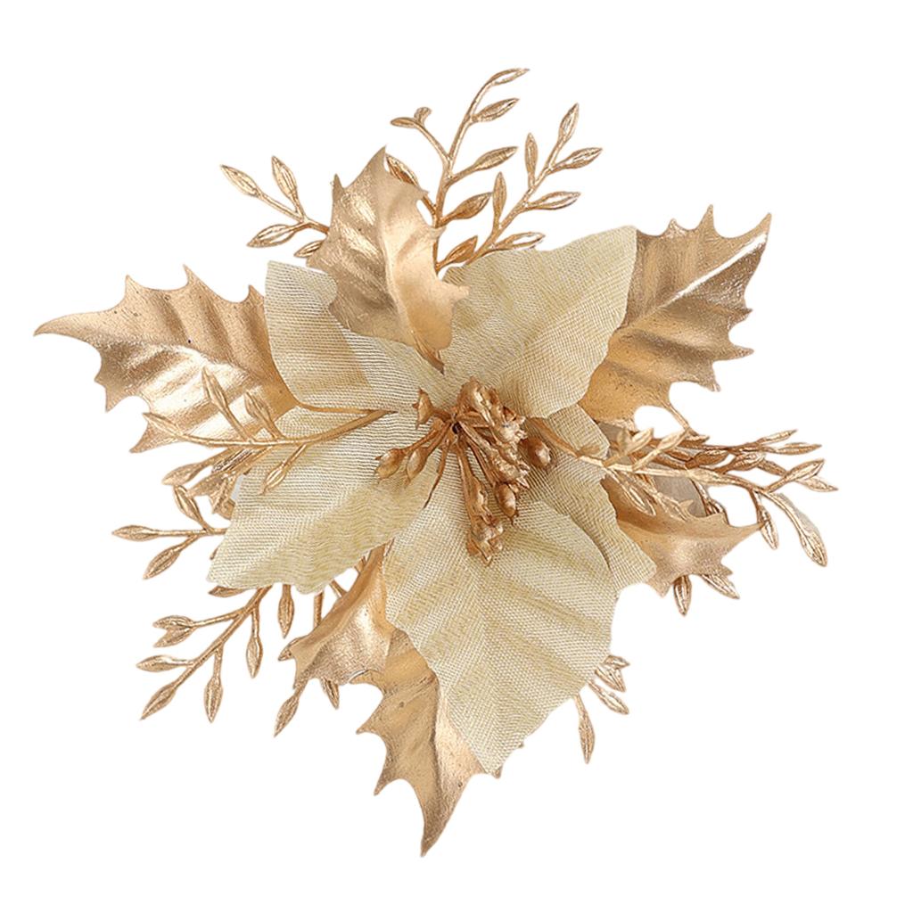Artificial Poinsettia Flowers Ornaments Christmas Tree Decorations for Seasonal Door Wreaths Wedding Holiday