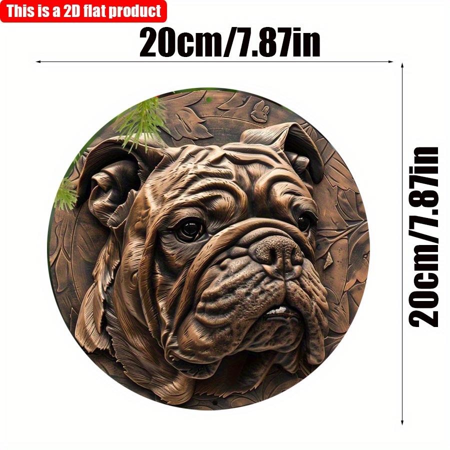 2D Flat 20*20cm1pc Cute Bulldog Theme Durable Round Wooden Pendant, Cafe&Bedroom&Club&window Decor, Perfect Ideal Gift for Bulldog Lover.