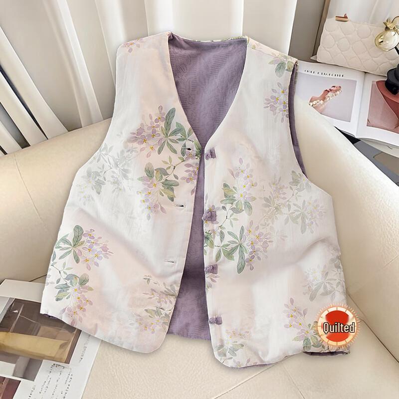 

Женский новый жилет из хлопка с цветочным принтом в китайском стиле XL