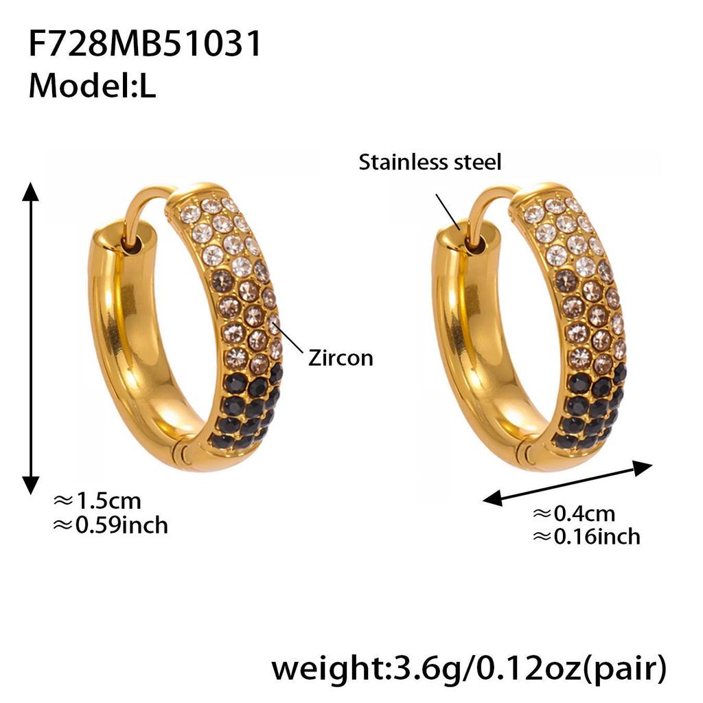 Qiong Yao Zircon Three-Row Diamond U-Shape Ear Cuff, 18k Gold Plated Stainless Steel Earrings