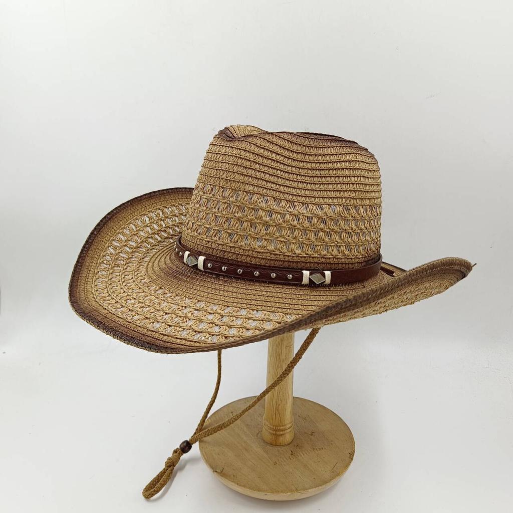 Nuevo sombrero de paja de vaquero occidental unisex estilo nacional sombrero jazz sombrero para el sol sombrero de sol para exteriores sombrero casualNuevo sombrero de paja de vaquero occidental unise