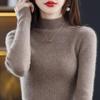 Women's Slim-Fit Korean Style 100% Wool Sweater, Half-High Neck Knit Base Layer for Autumn/Winter