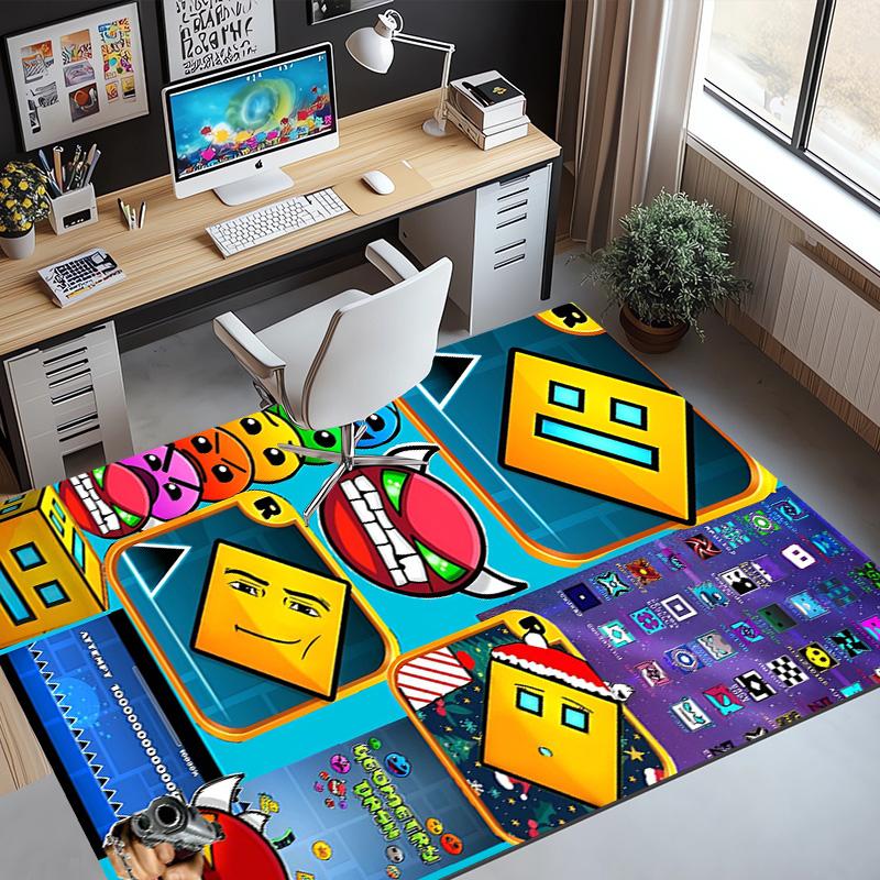 Geometry Dash Pattern Rug, Indoor/Outdoor Mat, for Picnic, Gameroom, Bedroom, Office, Living Room, Home Decor Carpet, Birthday Gift