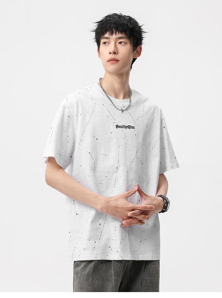 Bamboo Knot Cotton Paint Heavy Weight Hanging Loose Casual Men's Short Sleeved T-shirt