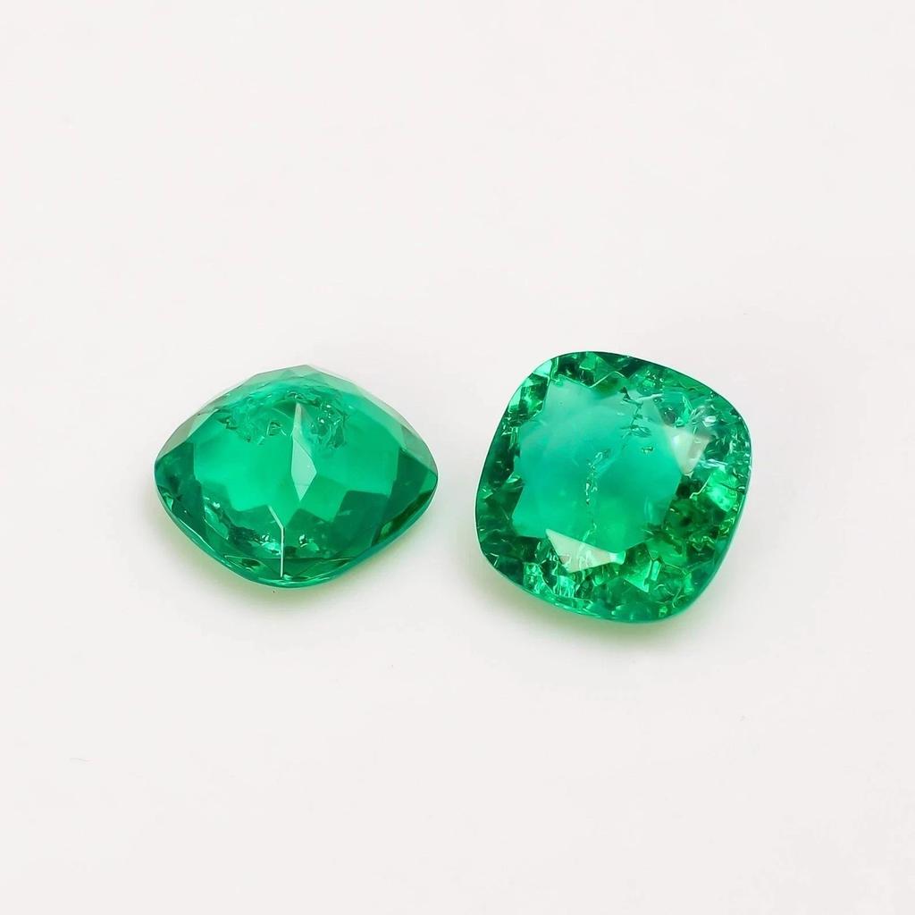 22 Ct Natural Colombian Green Emerald Cushion Cut Certified Loose Gemstone Pair