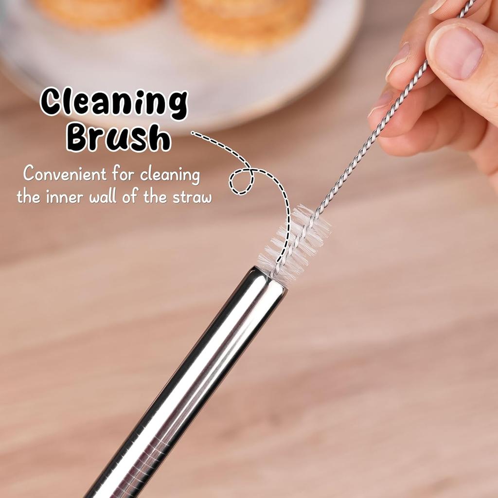 NiHome 6-Pack Stainless Steel Straws for Boba Smoothie, 0.5'' Extra Wide Reble Metal Straw, 10.5’’ Long Straight Drinking Straws for Bubble Tea