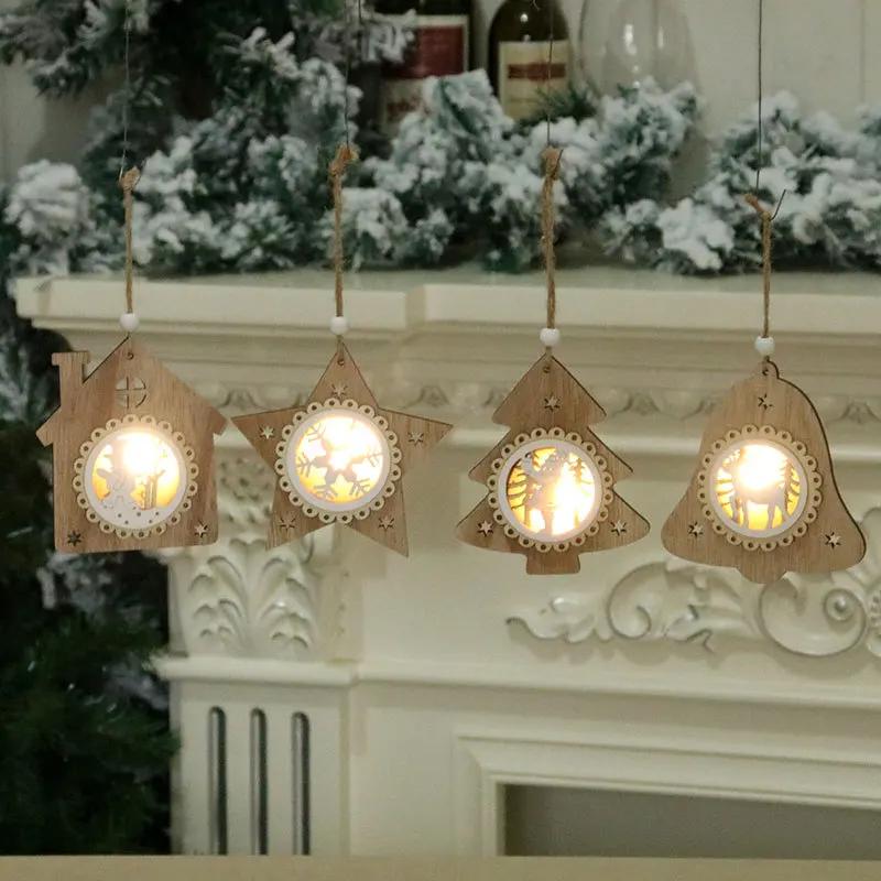Nouvelles décorations de Noël 2020, pendentif pour sapin de Noël, pendentif lumineux en bois original, cadeaux de Noël