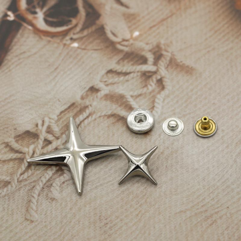 Four-pointed Star Snap Button Jacket with Cross Flower Decoration
