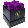 4 Pcs Fresh Preserved Roses In a Box Forever Real Flowers Birthday Valentine's Day Gifts Eternal Love for Her Women Mom(Purple, Black Box)