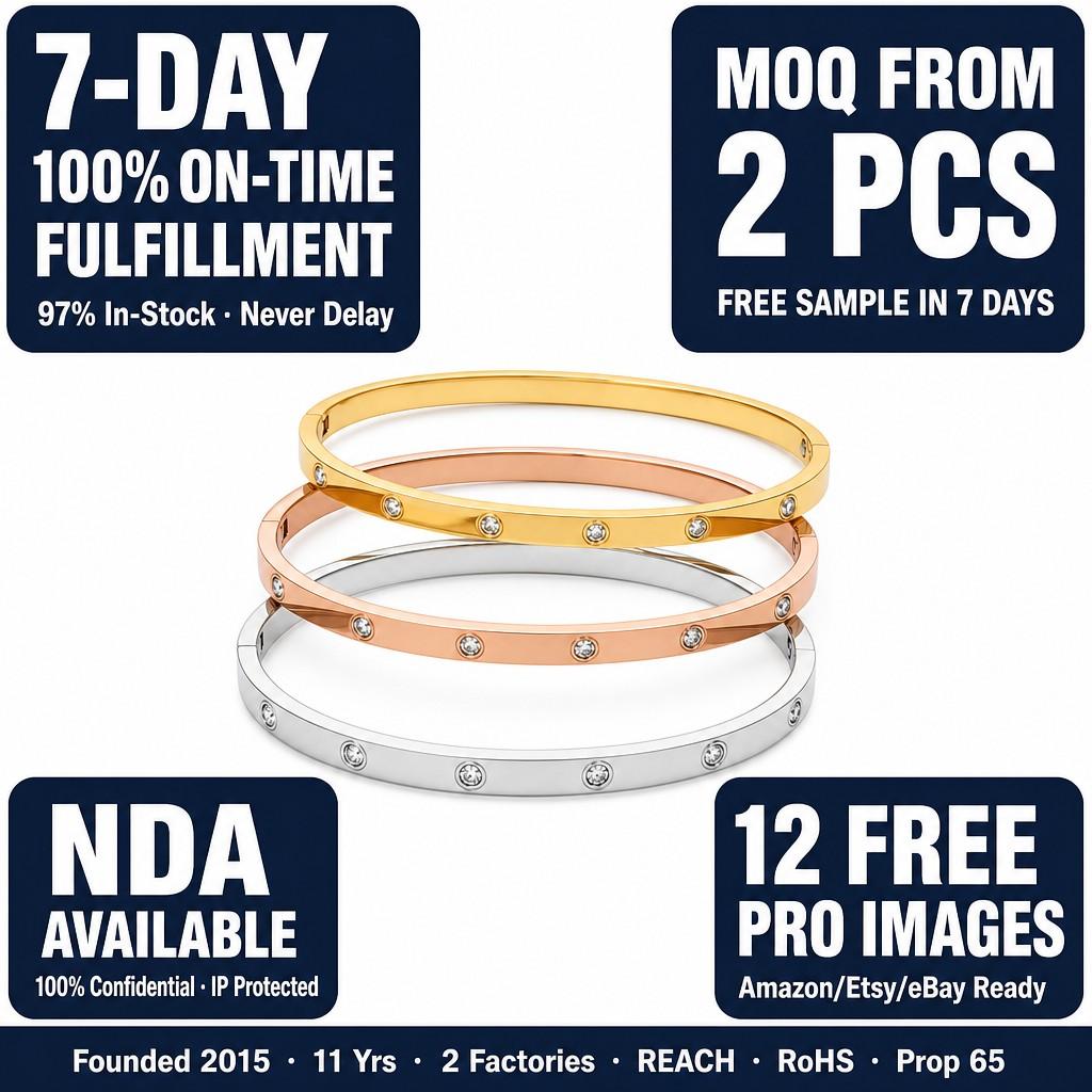 Best Seller 2026 Personalized Women Jewellery  Custom Stainless Steel 18K Gold Plated Zircon Love Bangles Bracelets