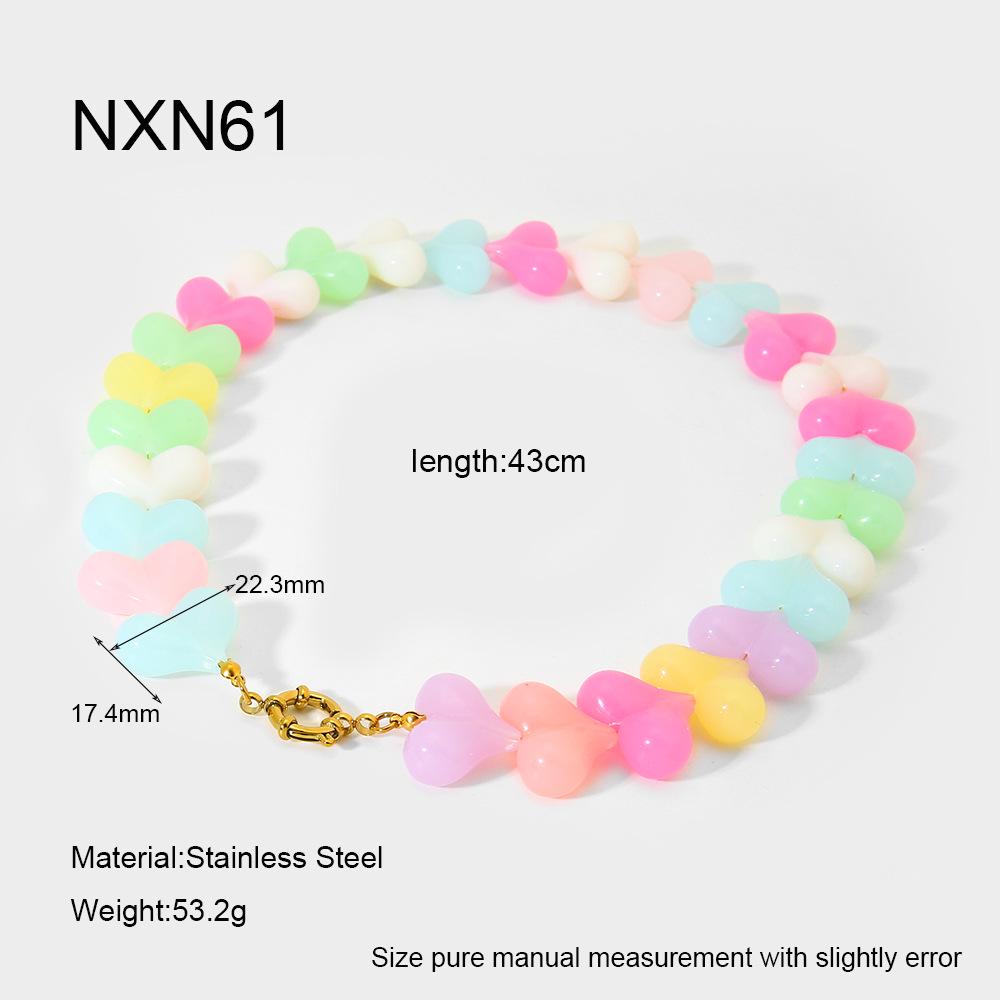 Summer Candy Color Sweet Heart Beaded Necklace - Versatile Girly Clavicle Chain