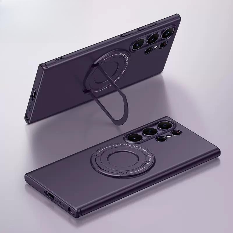 Это матовый невидимый держатель-пуллер для чехлов для телефонов Samsung S24Ultra и магнитный противоударный защитный чехол для S23pro Samsung Galaxy S24 фиолетовый